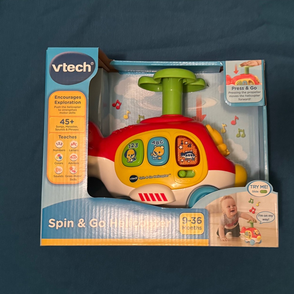 Vtech Spin and Go Helicopter- 123’s ABC’s music and lights! 9-36 months kids toy